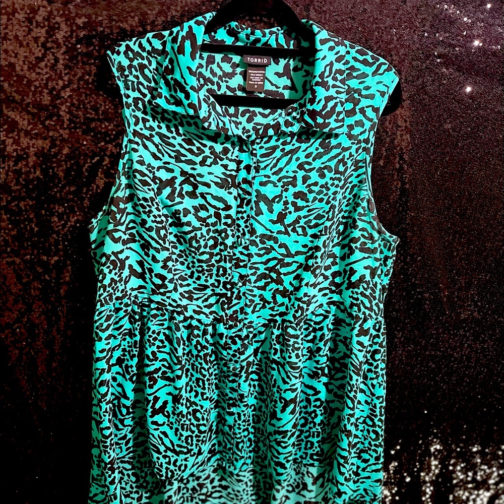 Torrid Teal Animal Print Chiffon Top